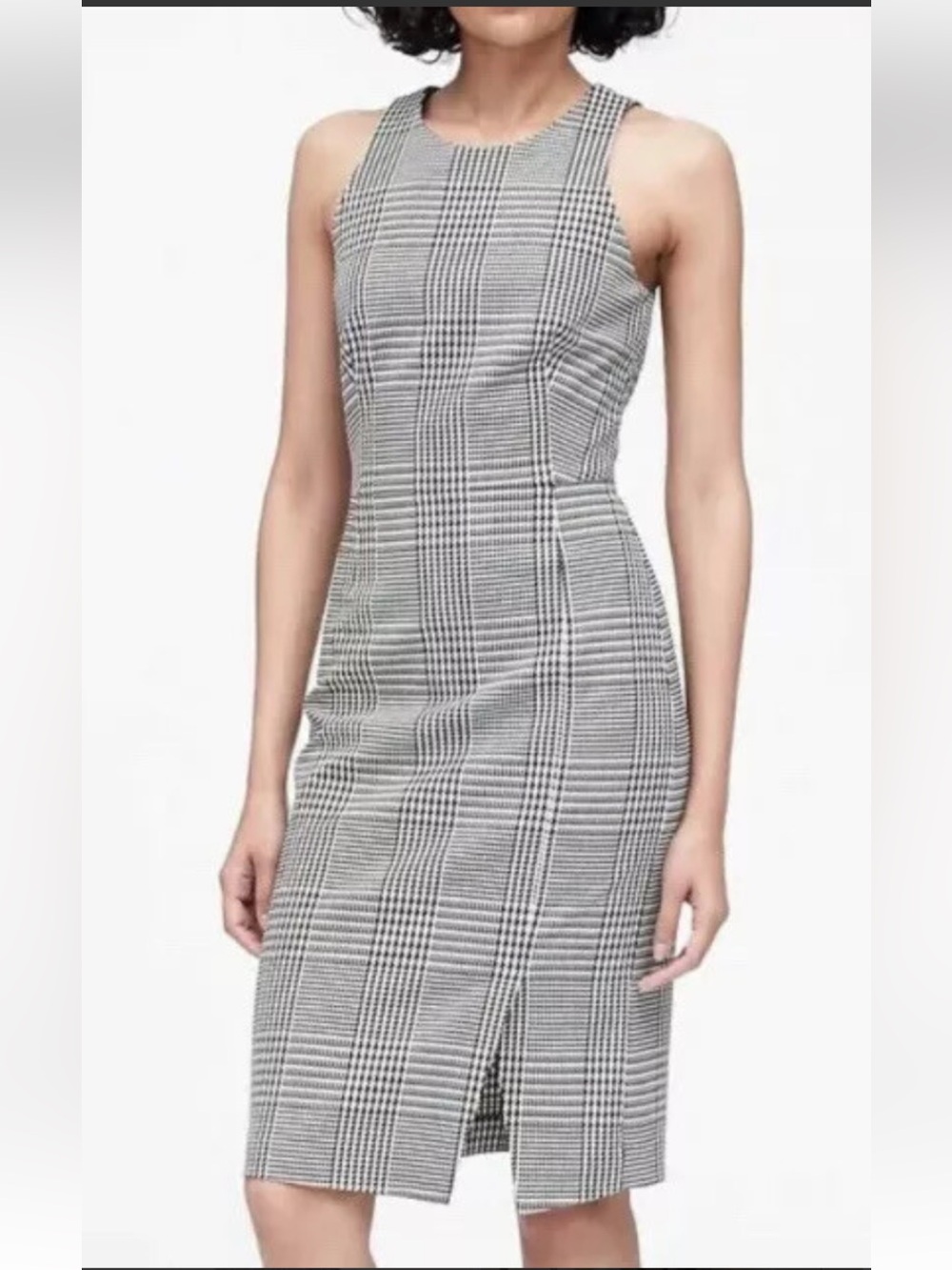 Banana Republic Glen Plaid Bi-Stretch Racer Neck Sheath Dress. Black/grey sz. 10